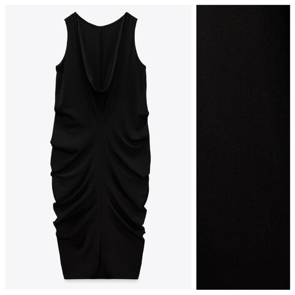 NWT. Zara Black Rolled Midi Dress with Back Deep Neck. Size XS-S. - Picture 7 of 10